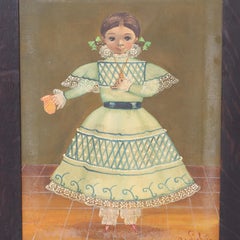 Agapito Labios Folk Art Oil Painting on Canvas of a Girl in a Dress
