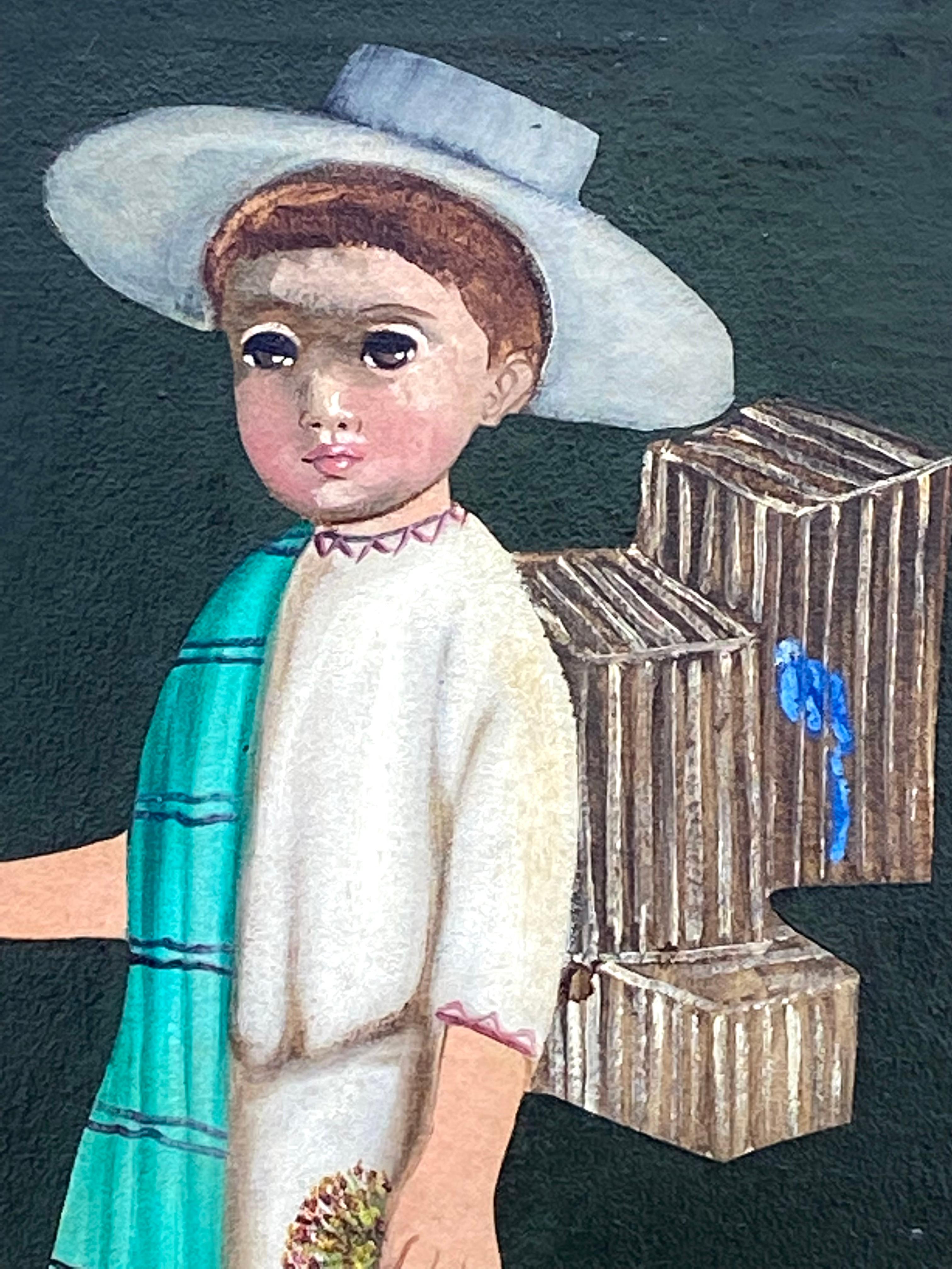Junge mit blauen Vögeln (Volkskunst), Painting, von Agapito Labios