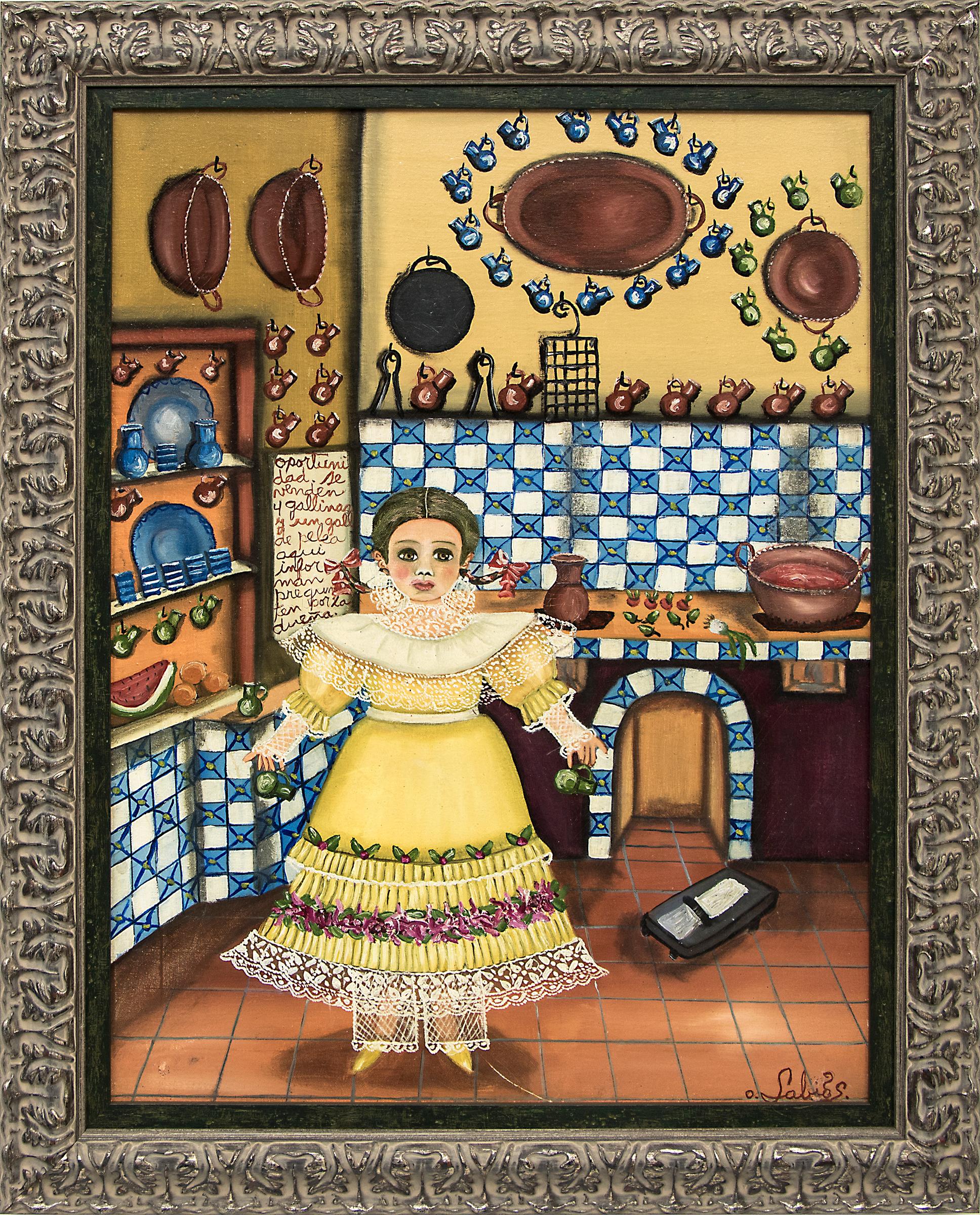 Agapito Labios Portrait Painting - Untitled (Girl in the Kitchen)