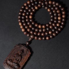 Agarwood Carved Guanyin Pendant Buddhist Bodhisattva Amulet Jewelry Necklace