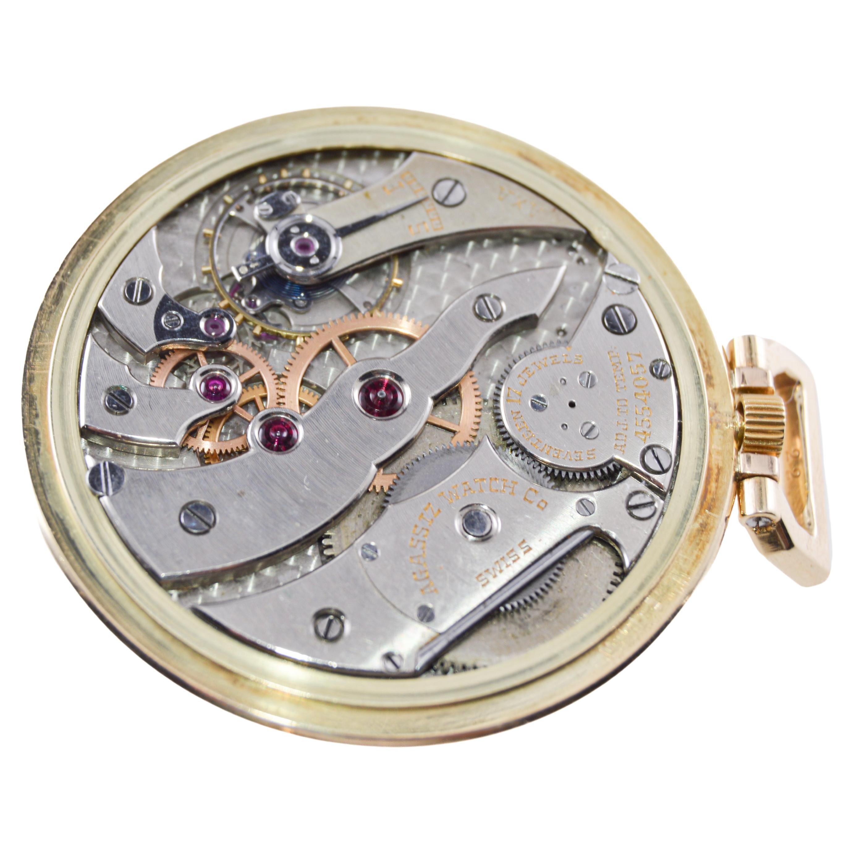 Agassiz 14Kt. Orologio da tasca in oro massiccio con catena d'epoca in oro Hand Made 1930 in vendita 10