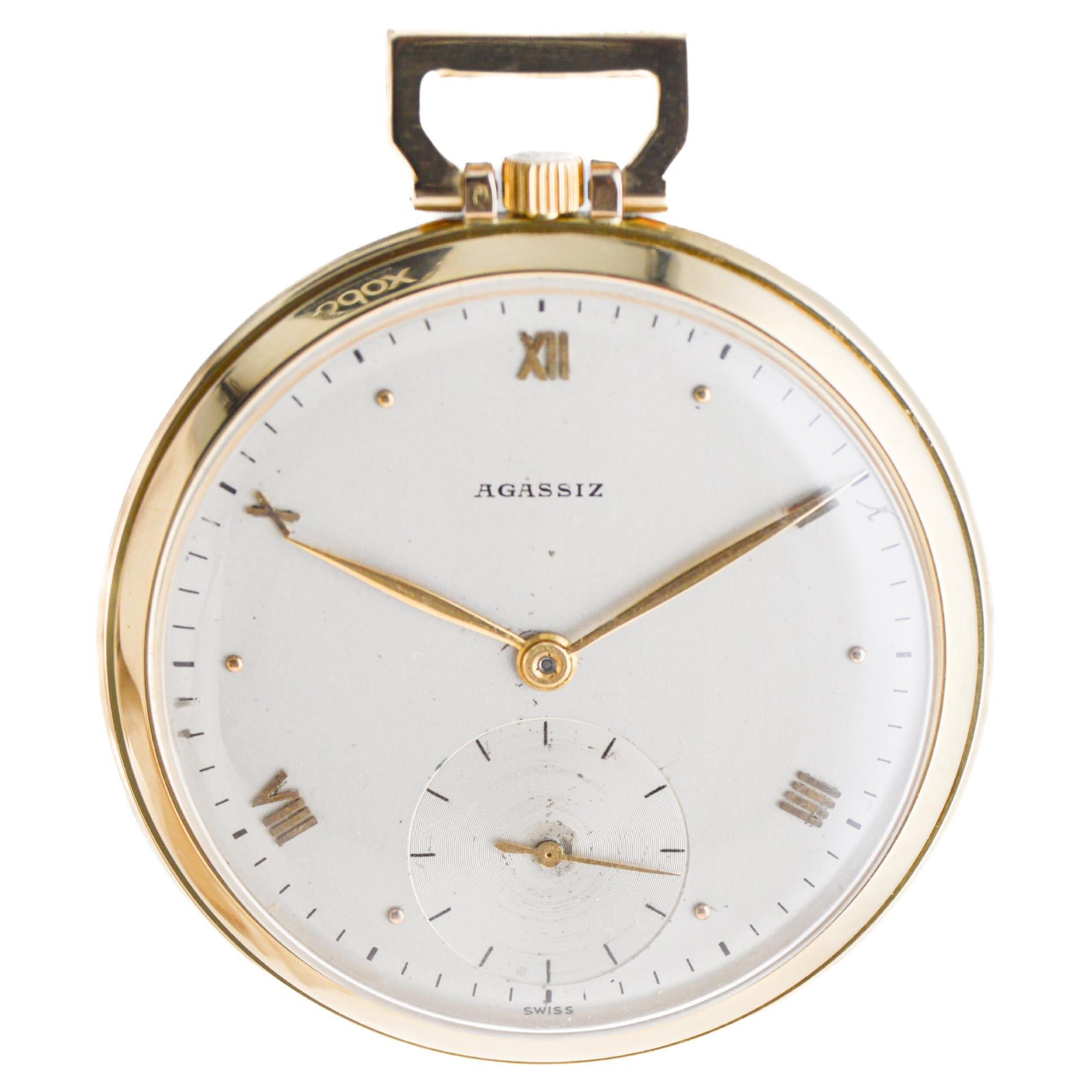 Agassiz 14Kt. Orologio da tasca in oro massiccio con catena d'epoca in oro Hand Made 1930 In condizioni ottime in vendita a Long Beach, CA