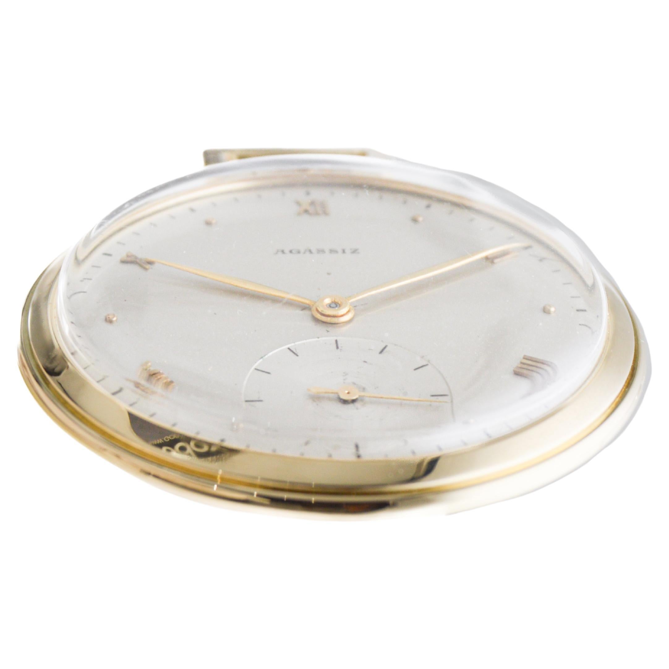 Agassiz 14Kt. Orologio da tasca in oro massiccio con catena d'epoca in oro Hand Made 1930 in vendita 1