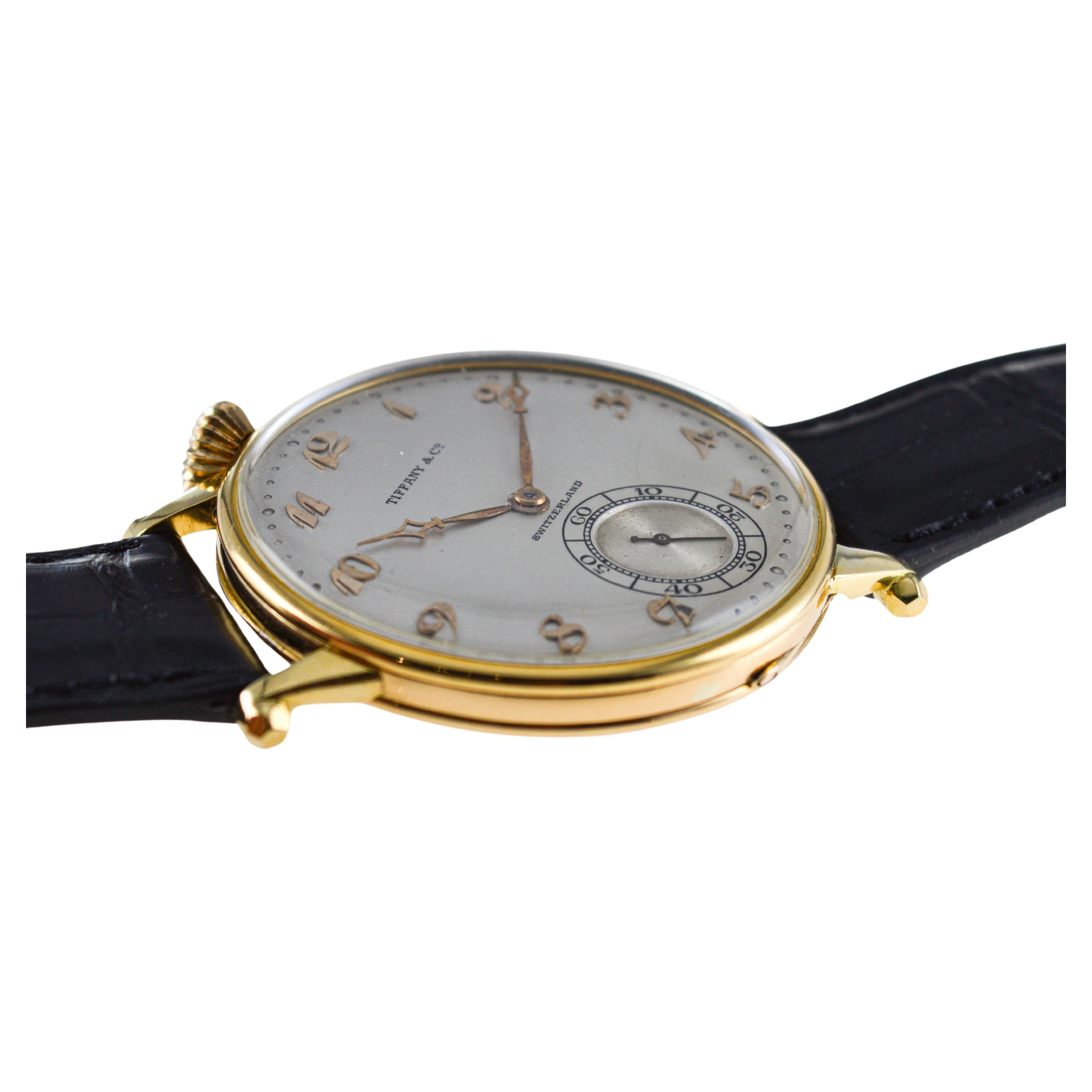 Agassiz 18Kt. Gold Oversized Watch for Tiffany & Co. Stern Freres Dial 1920's For Sale 4