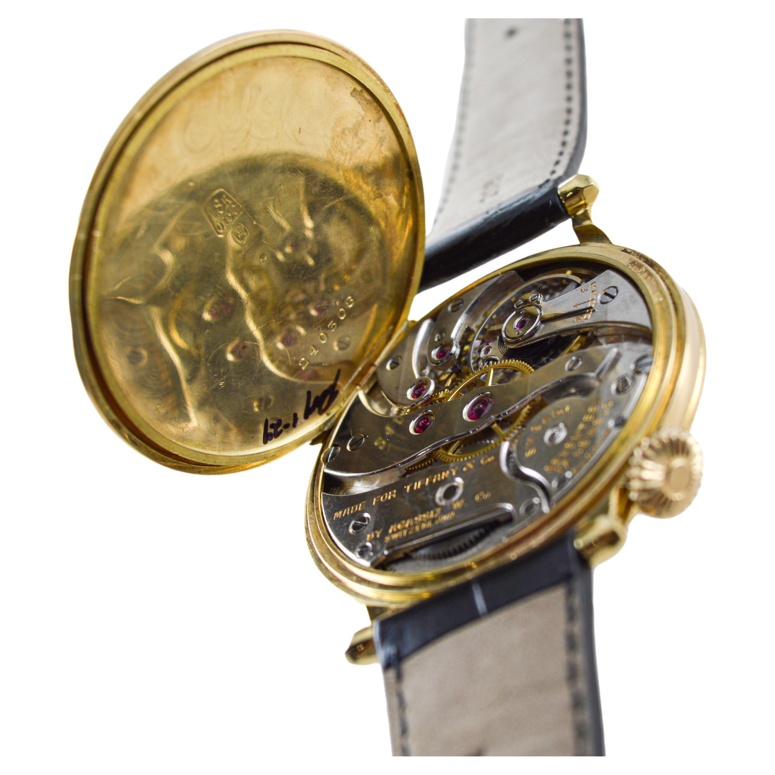 Agassiz 18Kt. Gold Oversized Watch for Tiffany & Co. Stern Freres Dial 1920's For Sale 9