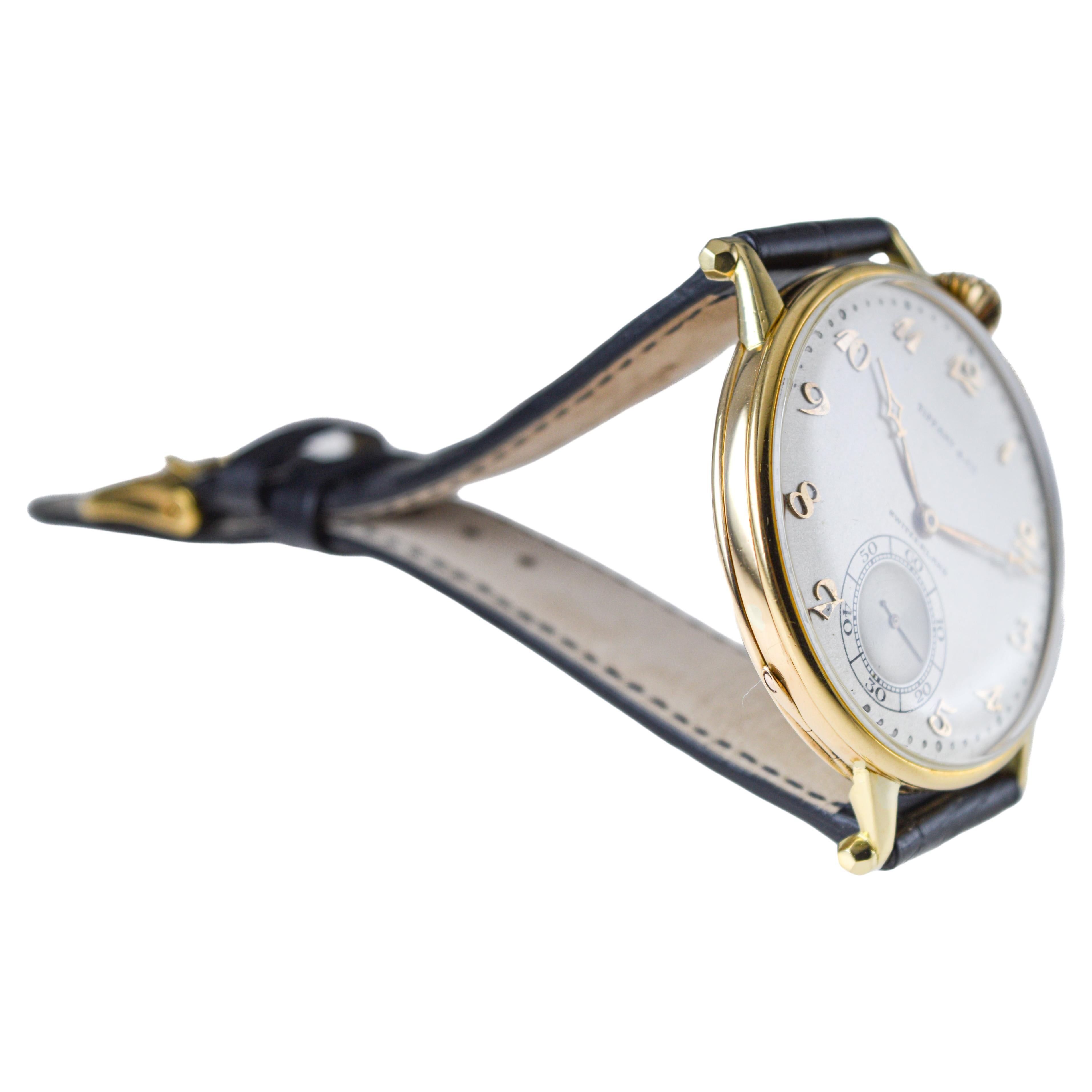 Agassiz 18Kt. Gold Oversized Watch for Tiffany & Co. Stern Freres Dial 1920's In Excellent Condition For Sale In Long Beach, CA