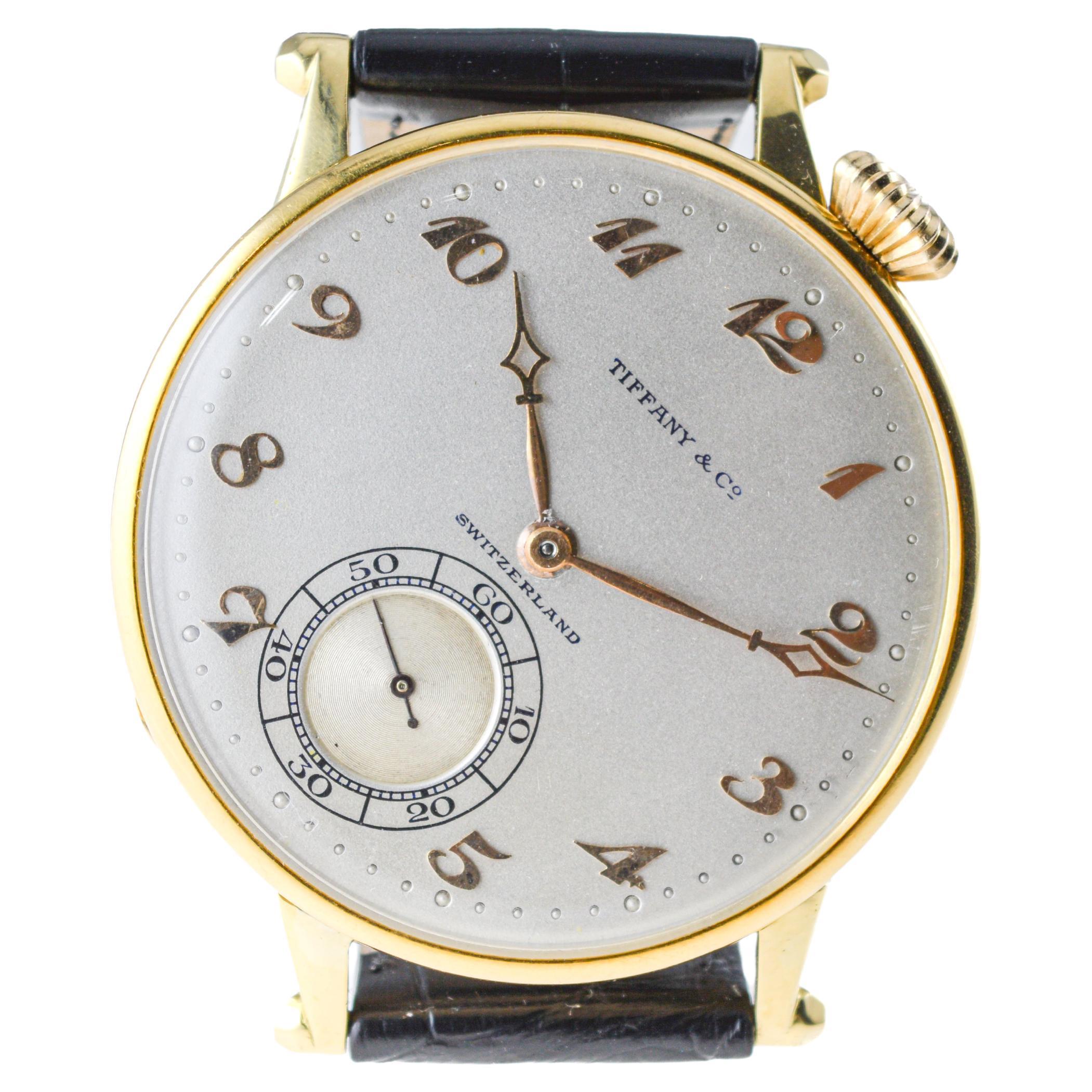 Women's or Men's Agassiz 18Kt. Gold Oversized Watch for Tiffany & Co. Stern Freres Dial 1920's For Sale