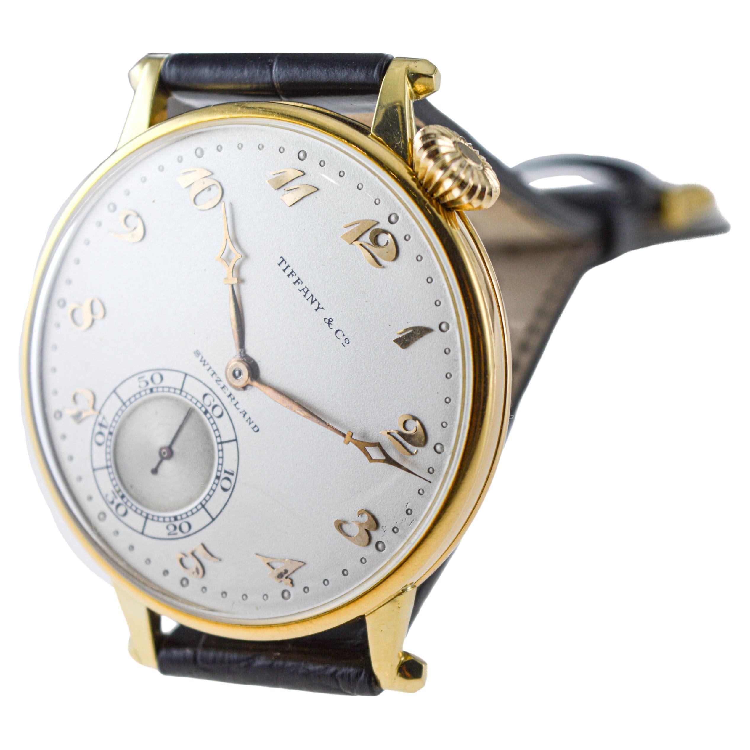 Agassiz 18Kt. Gold Oversized Watch for Tiffany & Co. Stern Freres Dial 1920's For Sale 1