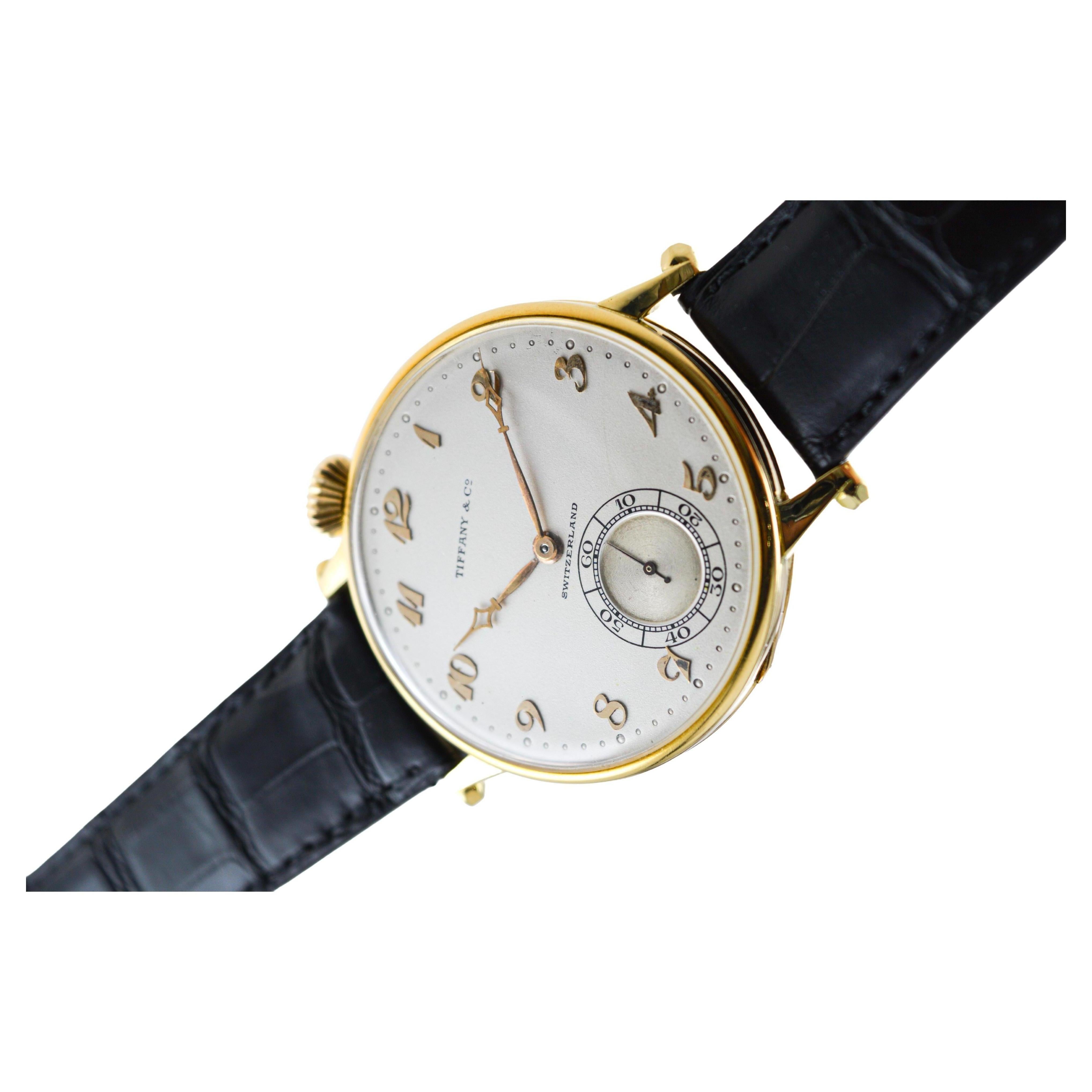 Agassiz 18Kt. Gold Oversized Watch for Tiffany & Co. Stern Freres Dial 1920's For Sale 2