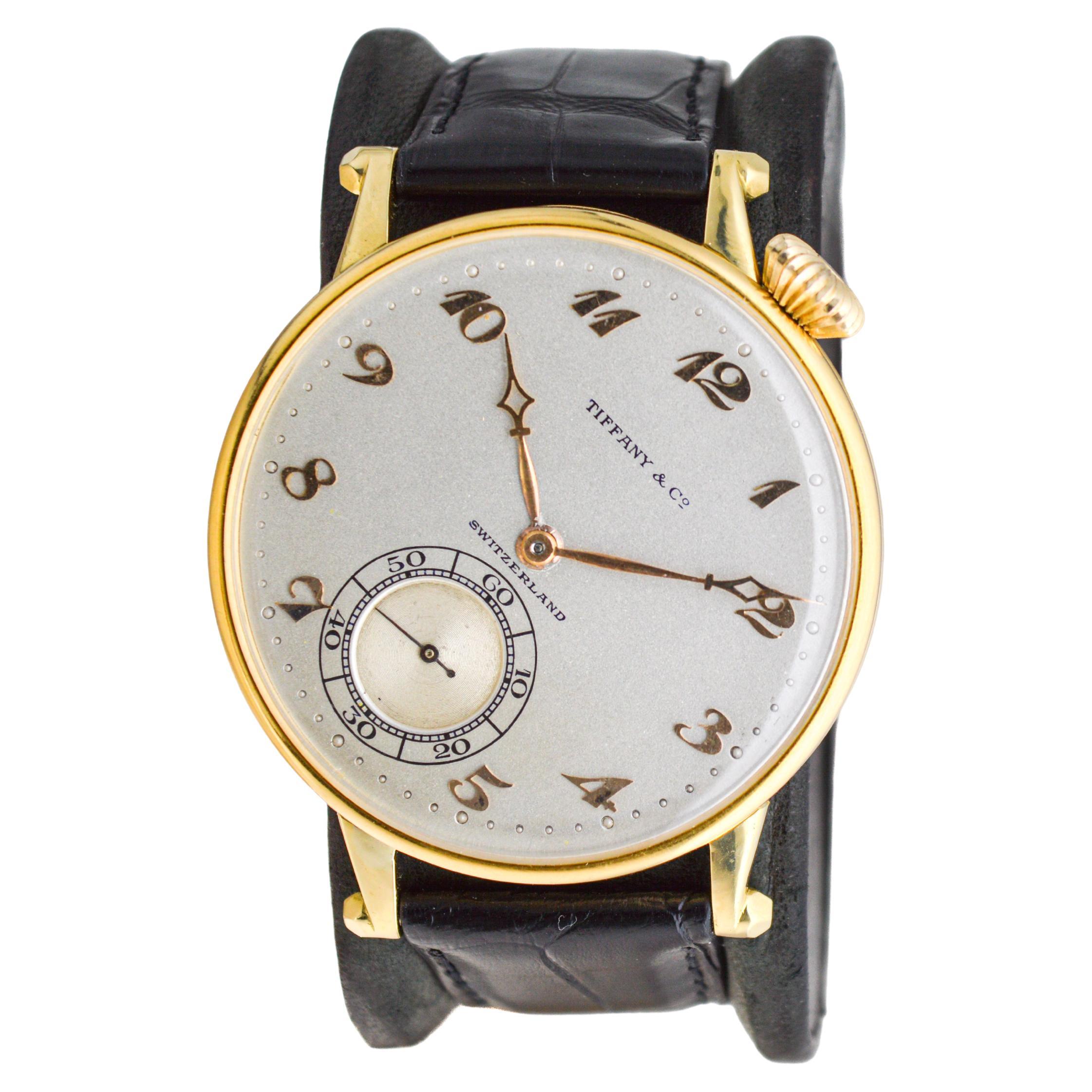 Agassiz 18Kt. Gold Oversized Watch for Tiffany & Co. Stern Freres Dial 1920's For Sale