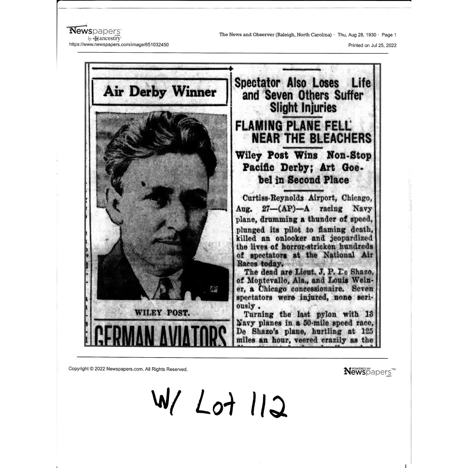 Agassiz Chronograph 14K Yellow Gold Pocket Watch Owned by Wiley Post