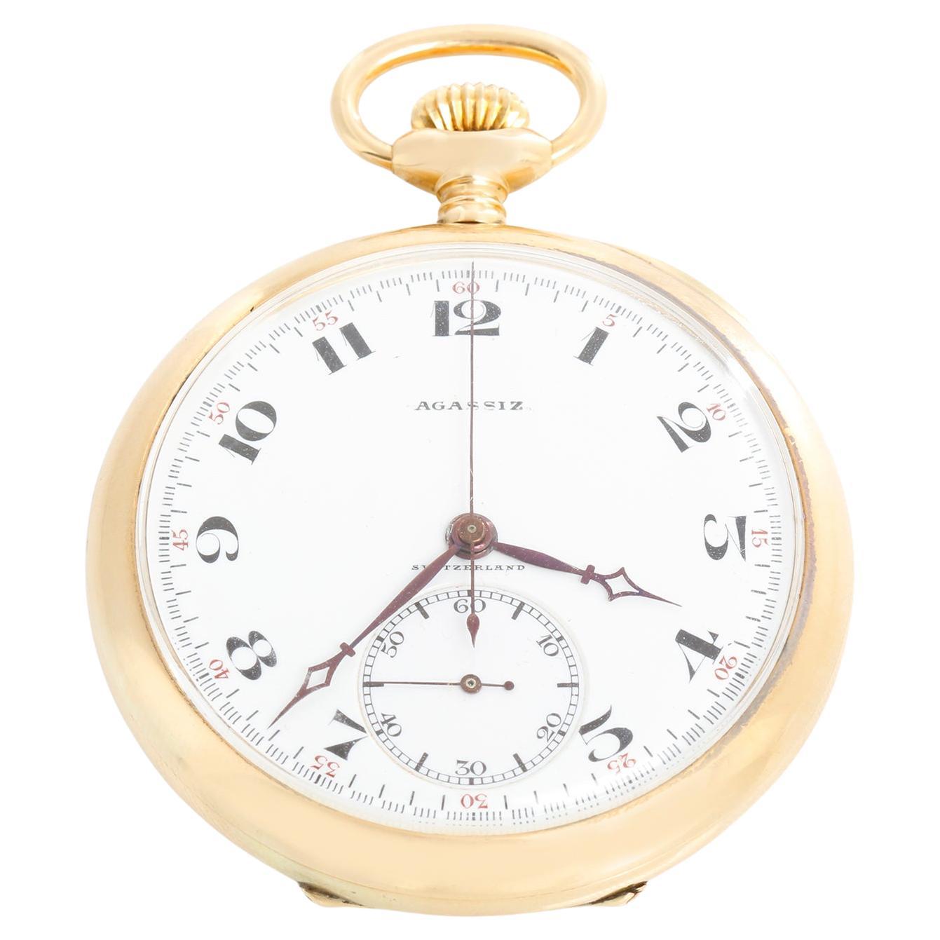 Agassiz Chronograph 14K Yellow Gold Pocket Watch Owned by Wiley Post For Sale