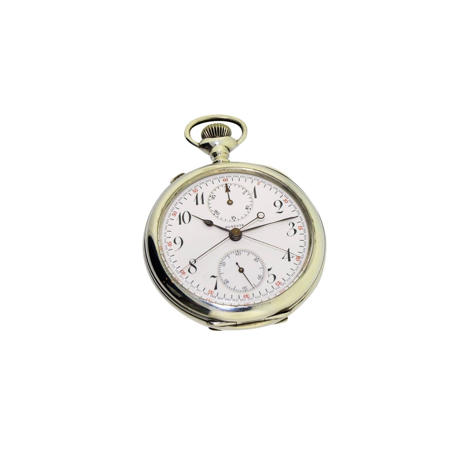 Men's Agassiz Sterling Silver High Grade Split Seconds Chronograph Watch For Sale