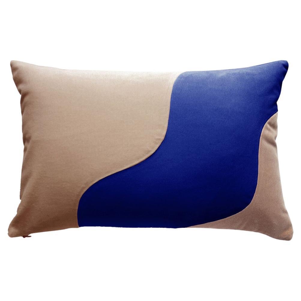 Coussin décoratif Deluxe fait main AGATA Cappuccino & Cobalt Blue Velvet
