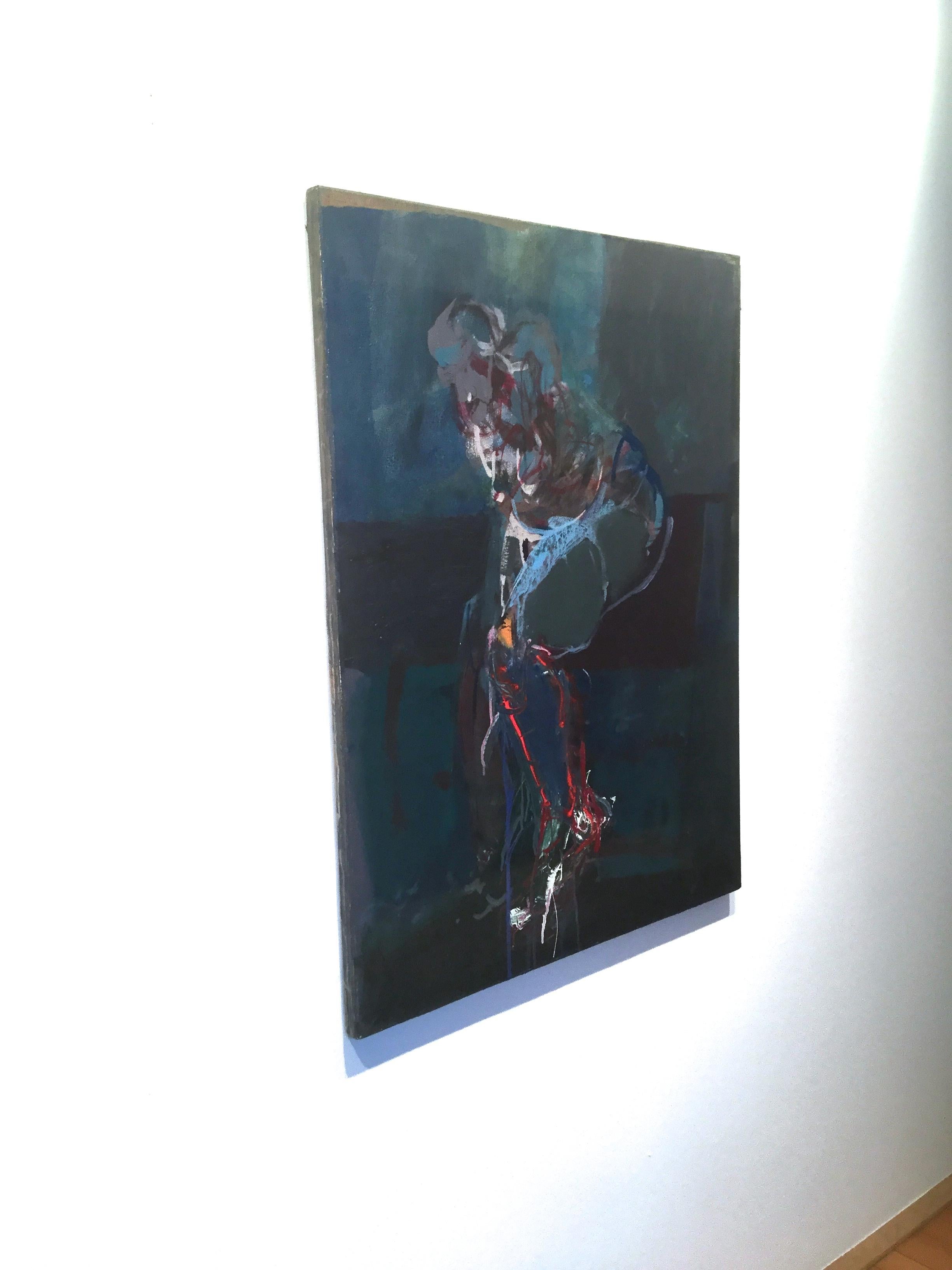 Figura femenina desnuda sentada -  Pintura al óleo expresiva - Figurative Painting Negro de Agata Czeremuszkin-Chrut