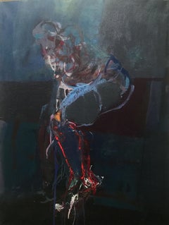 Figura di donna nuda seduta -  Pittura ad olio espressiva