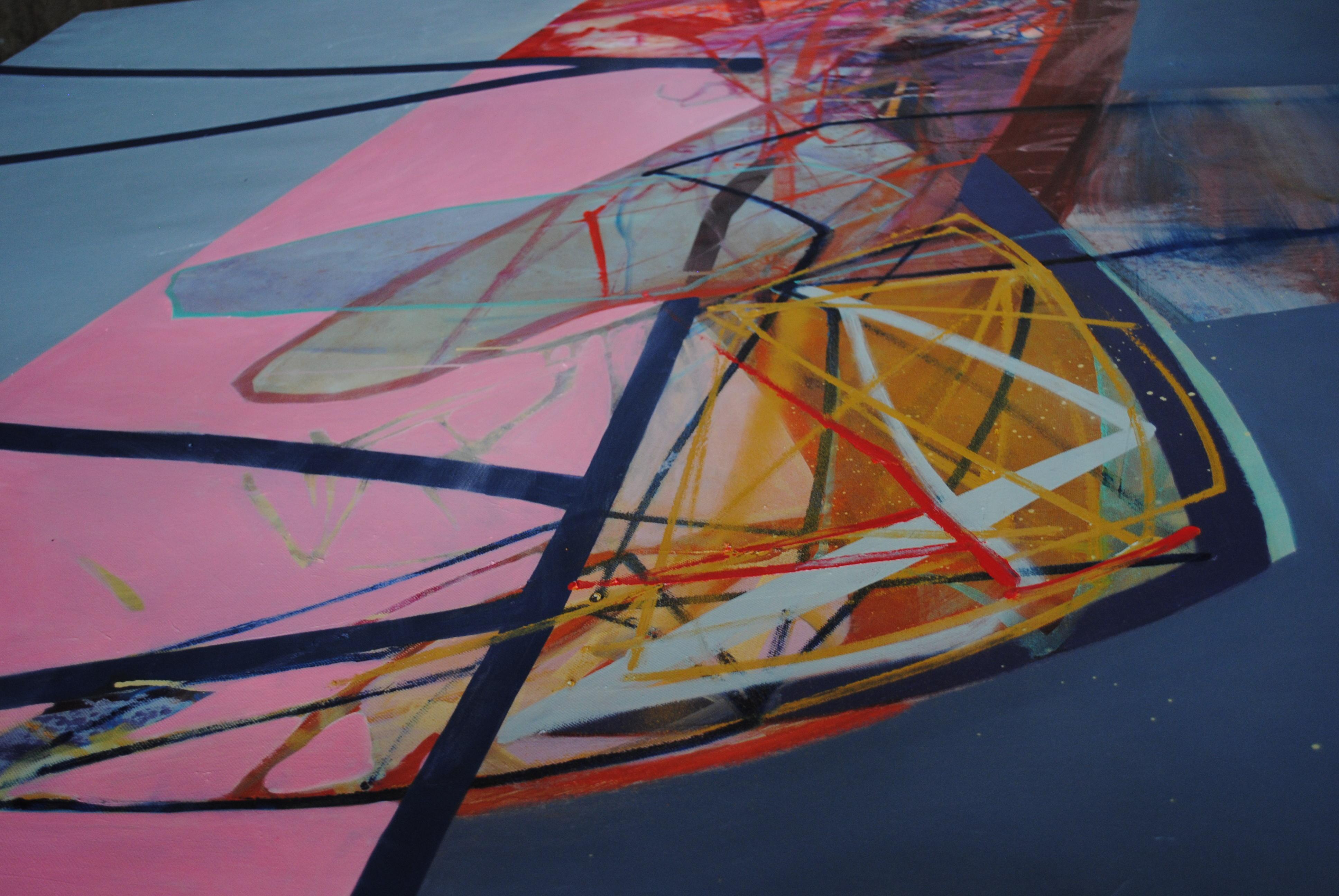 Lenzuolo rosa / Cuscino rosso  - Pittura astratta moderna contemporanea - Figurative Painting Grigio di Agata Czeremuszkin-Chrut