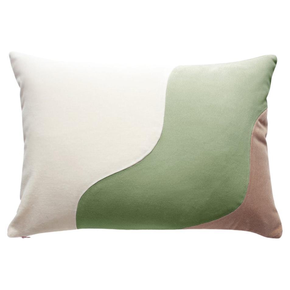 AGATA Ivory, Mint & Cappuccino Velvet Deluxe Handmade Decorative Pillow For Sale