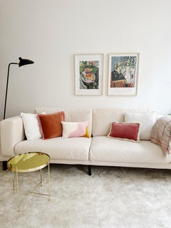 AGATA Ivory, Pink & Mustard Velvet Deluxe Wavy Decorative Cushion