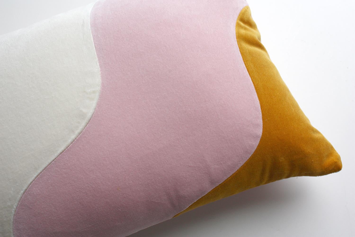Modern AGATA Ivory, Pink & Mustard Velvet Deluxe Handmade Decorative Pillow For Sale