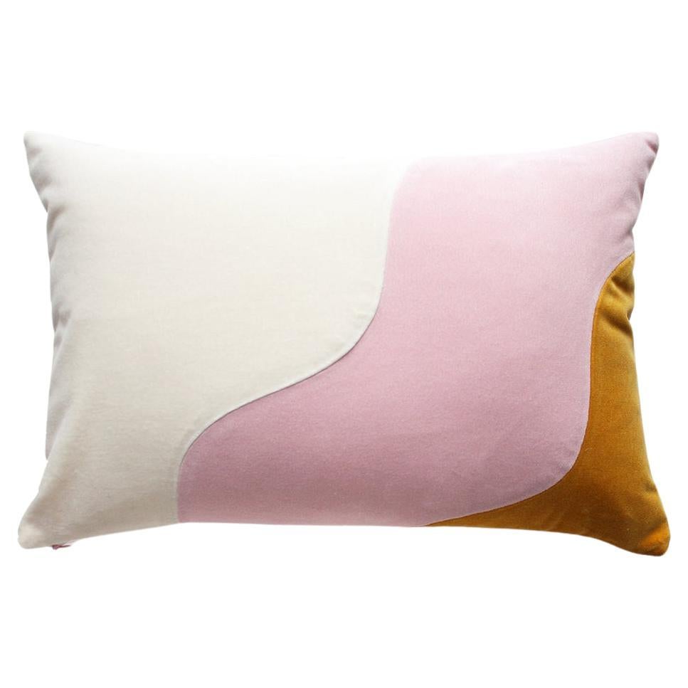 AGATA Ivory, Pink & Mustard Velvet Deluxe Handmade Decorative Pillow For Sale