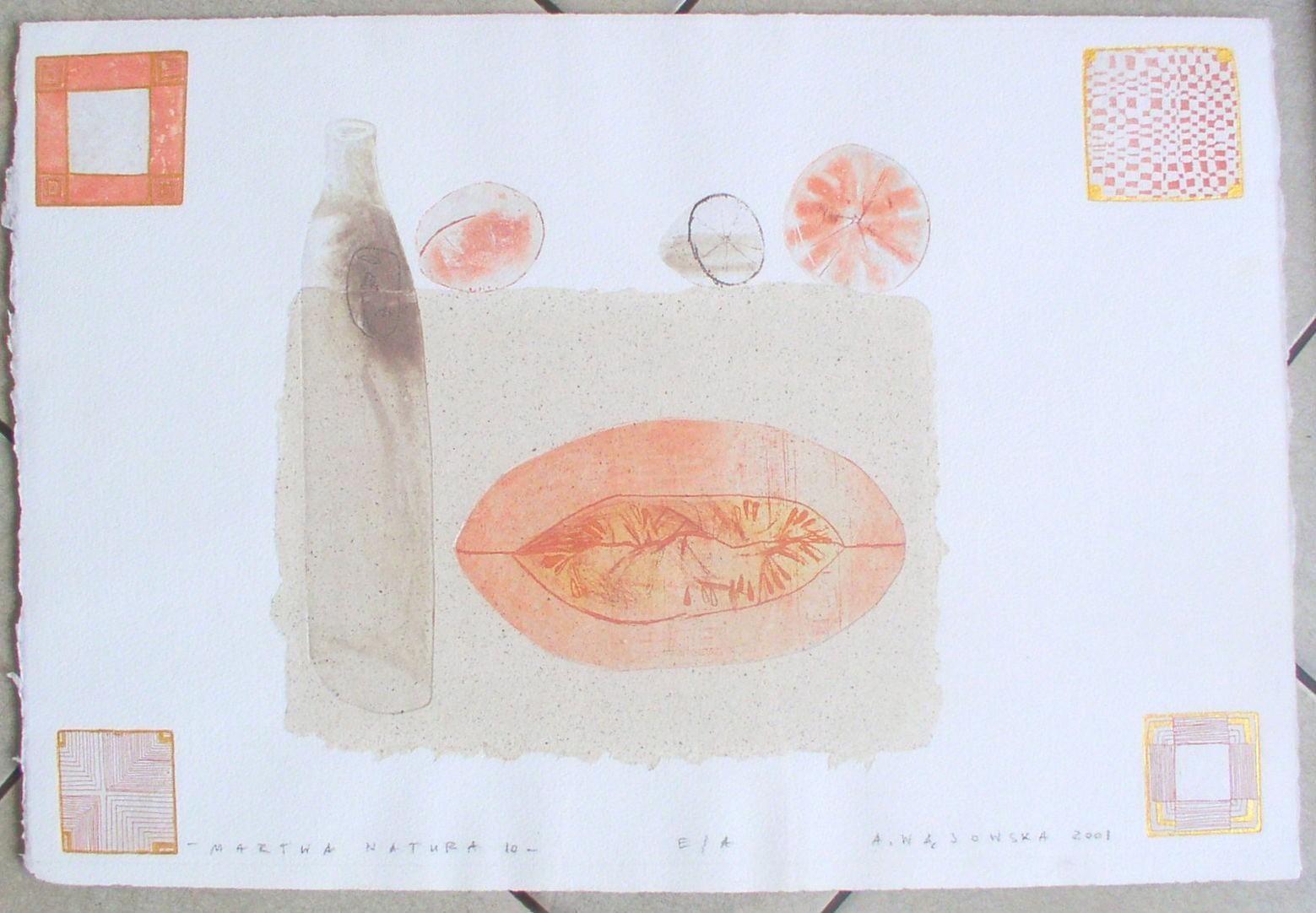 Still life 10 - Contemporary Mixed Media Drawing, Figurative, Peach tones - Print by Agata Wasowska