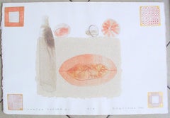 Stillleben 10 - Zeitgenössische Mixed-Media-Zeichnung, figürlich, pfirsichfarbene Töne