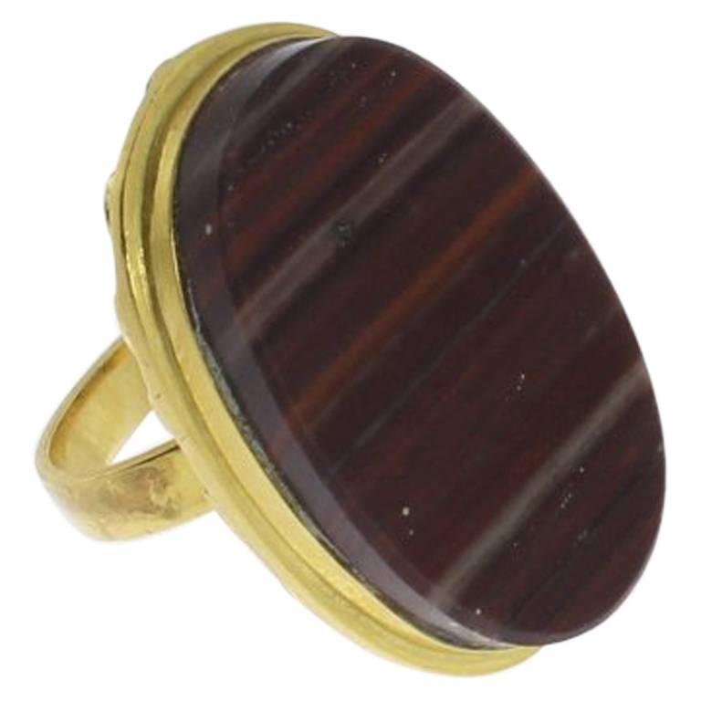 Agate 14 Carat Yellow Gold Ring For Sale