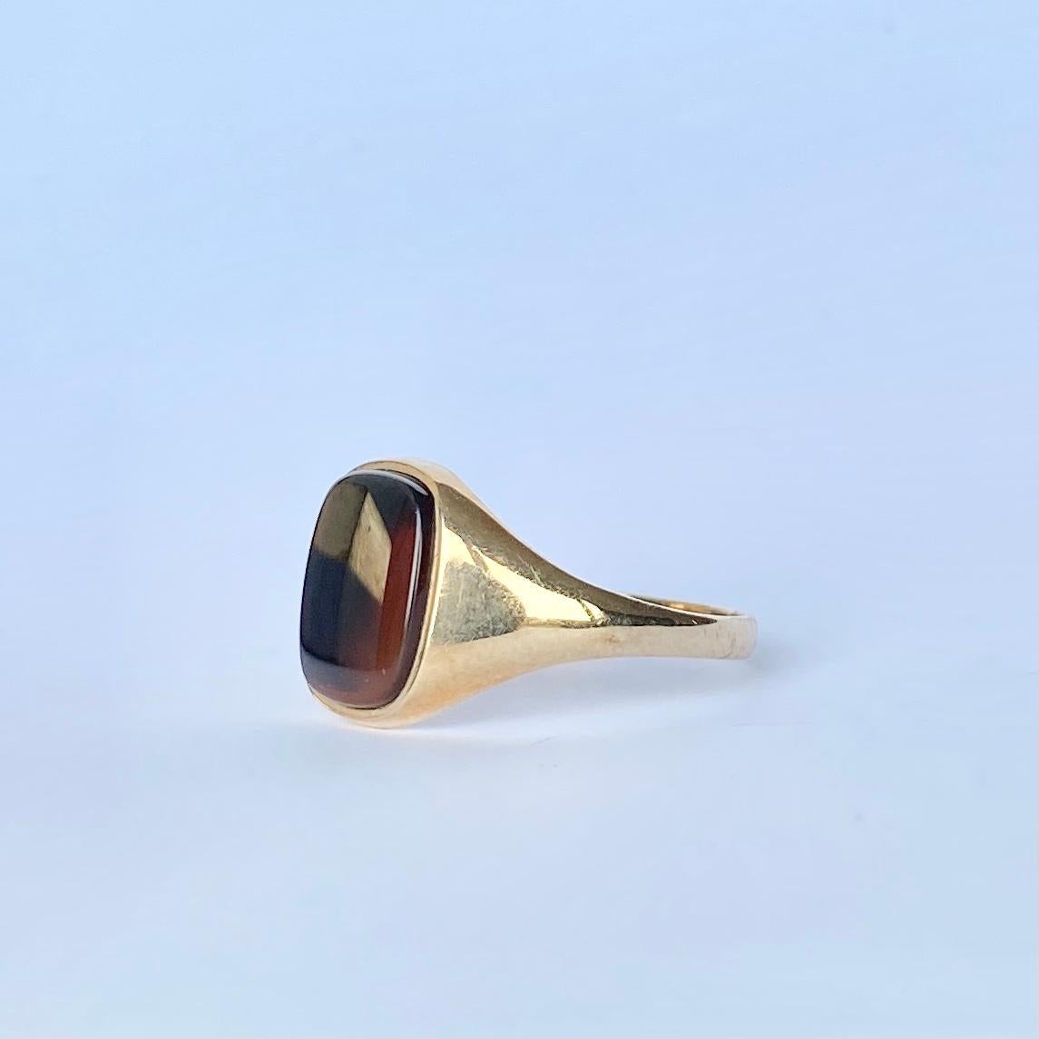 Women's or Men's Agate and 9 Carat Gold Signet Ring