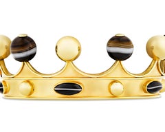 Agate and Gold Crown Bangle Bracelet