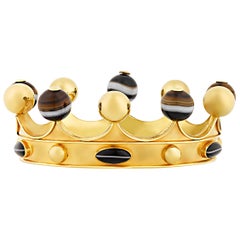 Agate and Gold Crown Bangle Bracelet