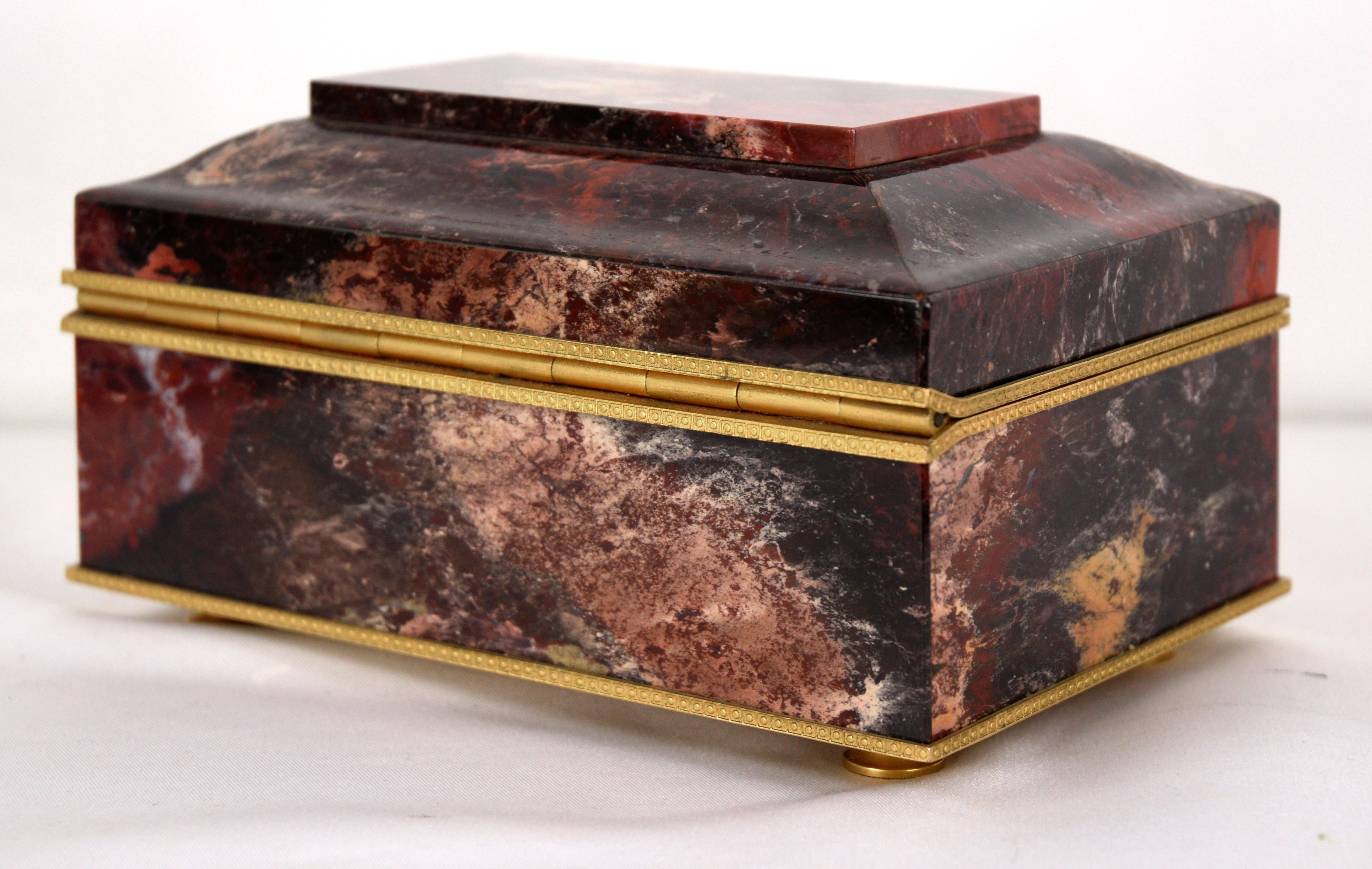 Gold Plate Agate and Ormolu Jewel box French Made 20th Century For Sale