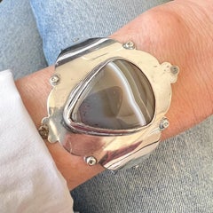 Agate and Silver Modernist Bracelet
