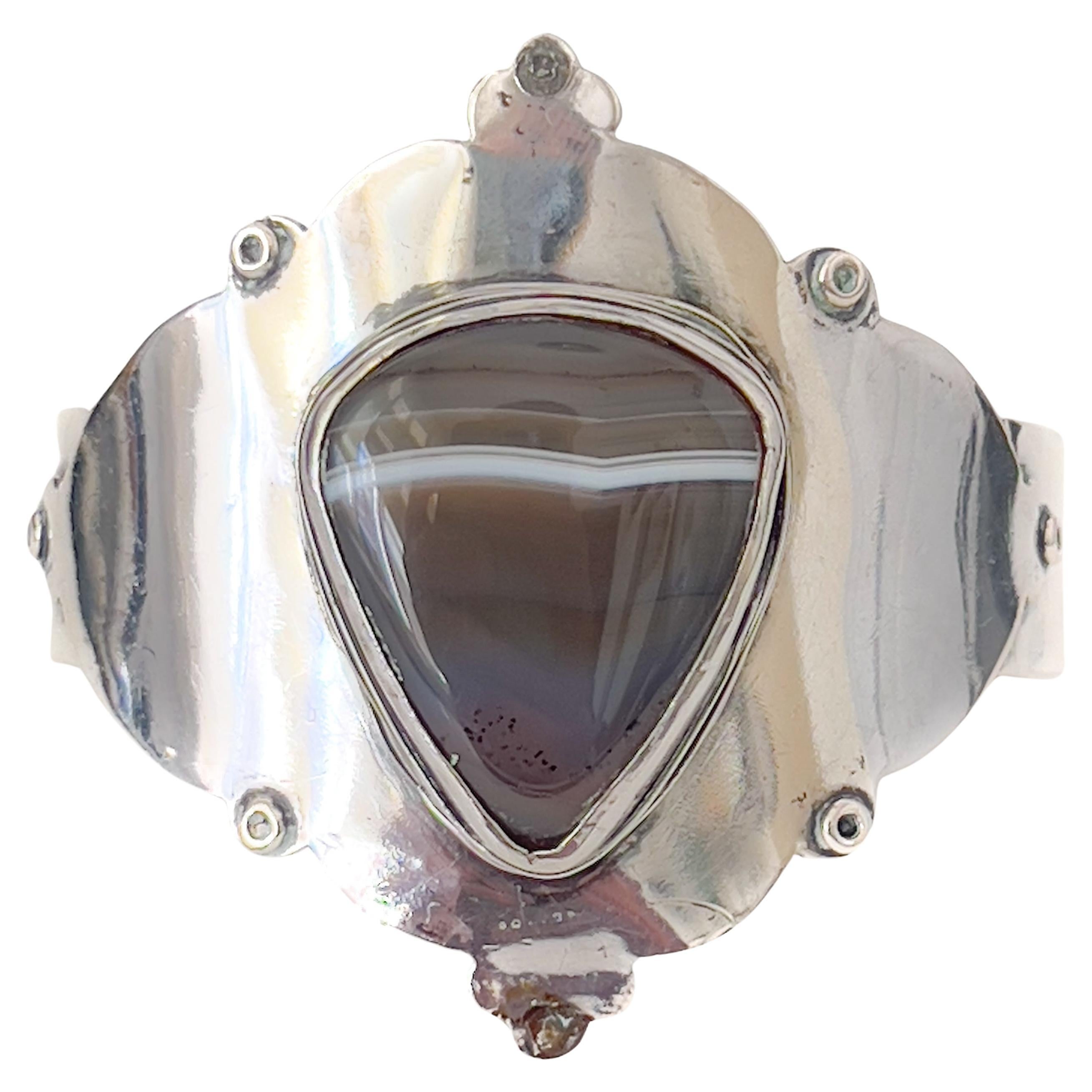 Agate and Silver Modernist Bracelet