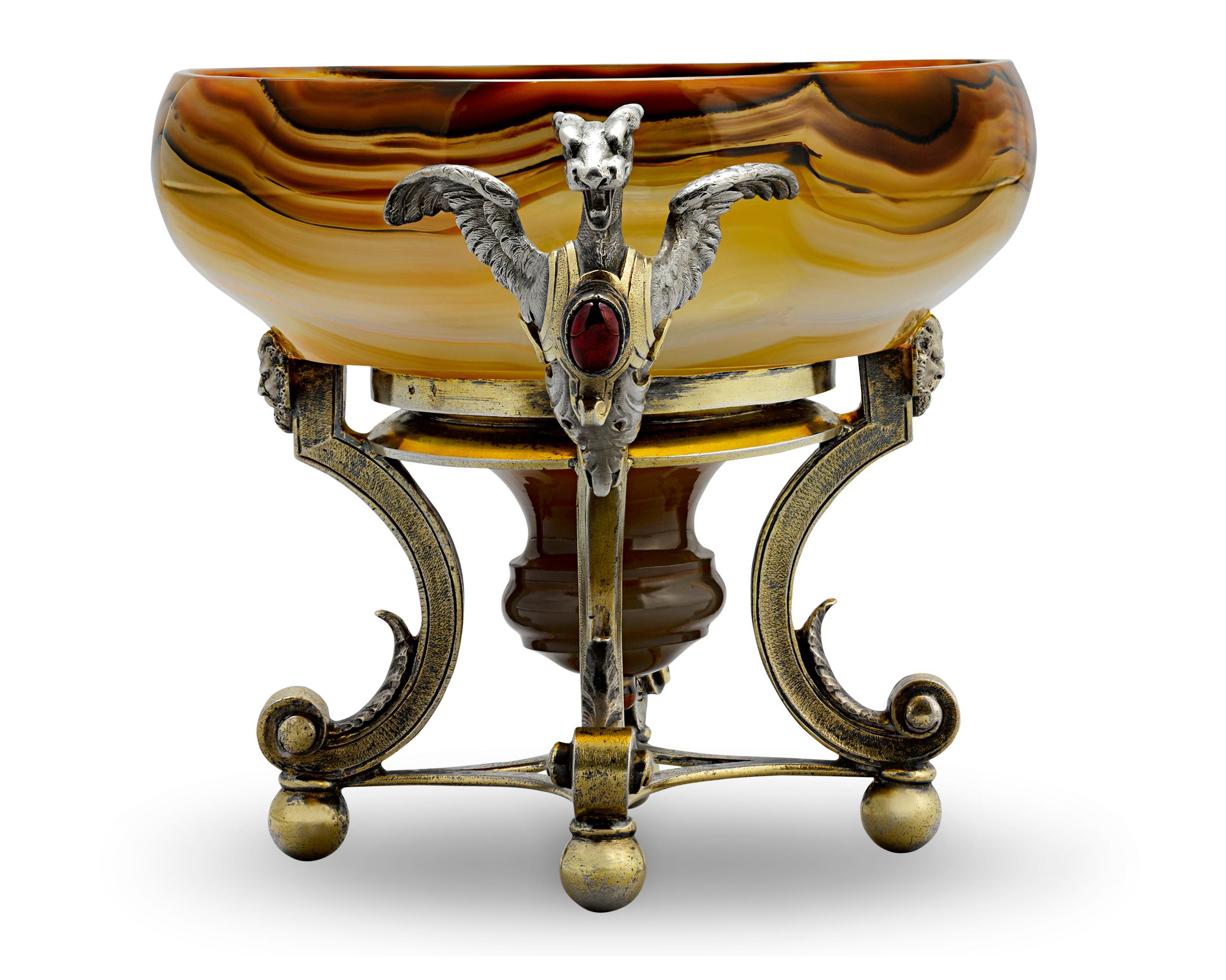 Renaissance Agate and Silver Tazzas by Jules Wiese For Sale