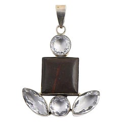 Retro Agate and White Topaz Sterling Silver Pendant