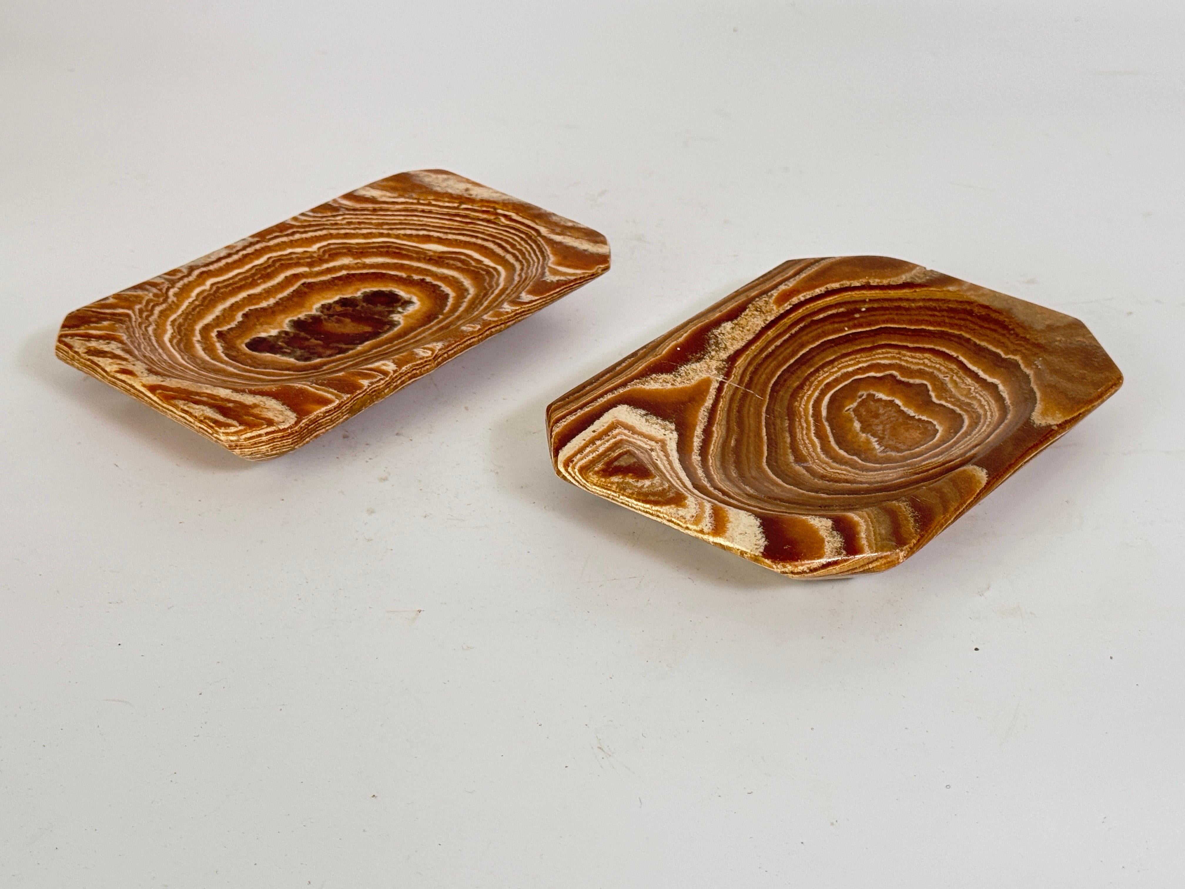 Late 20th Century Agate Ashtray or Vide Poche, Brown Color Italy 1970 Set of 2 For Sale
