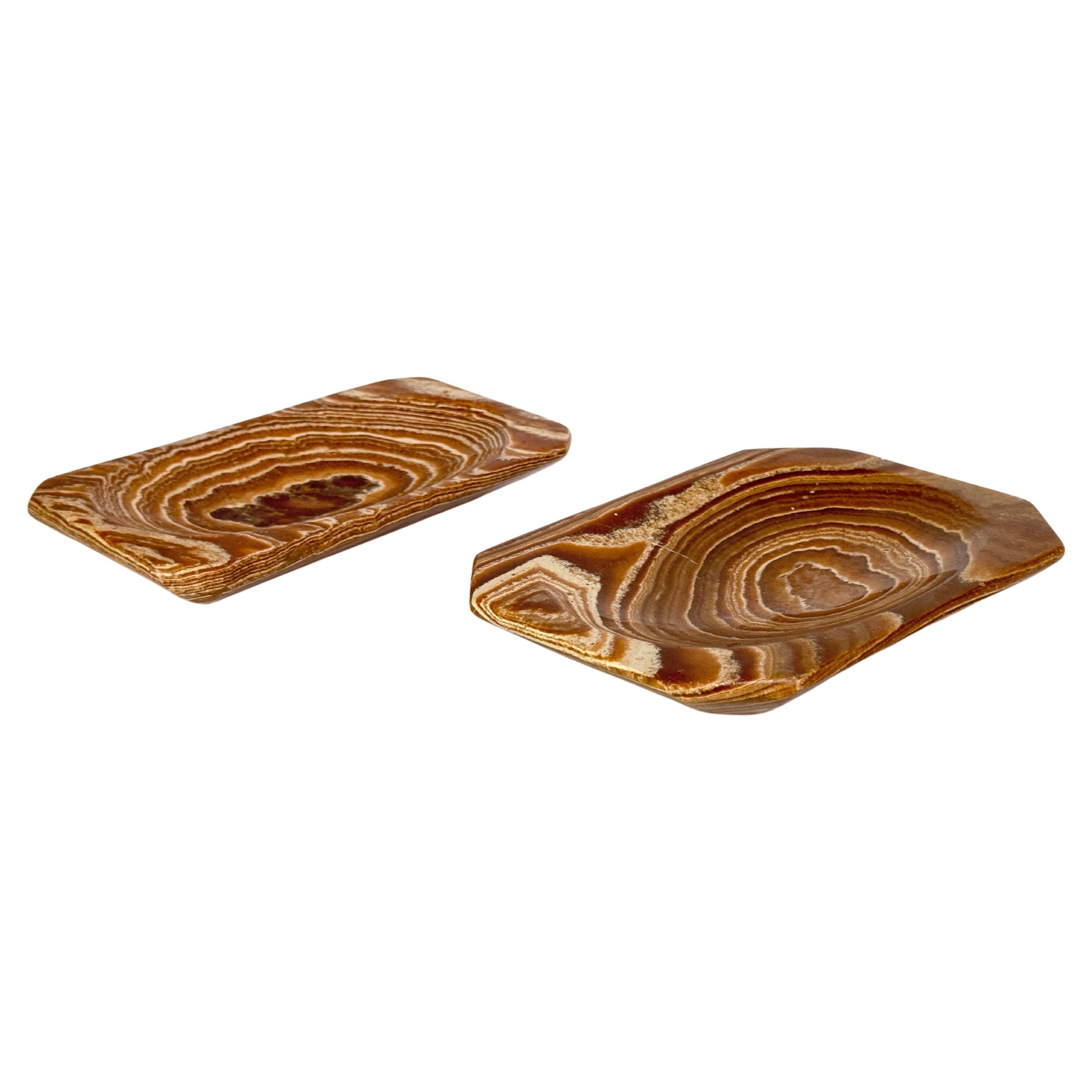 Agate Ashtray or Vide Poche, Brown Color Italy 1970 Set of 2 For Sale