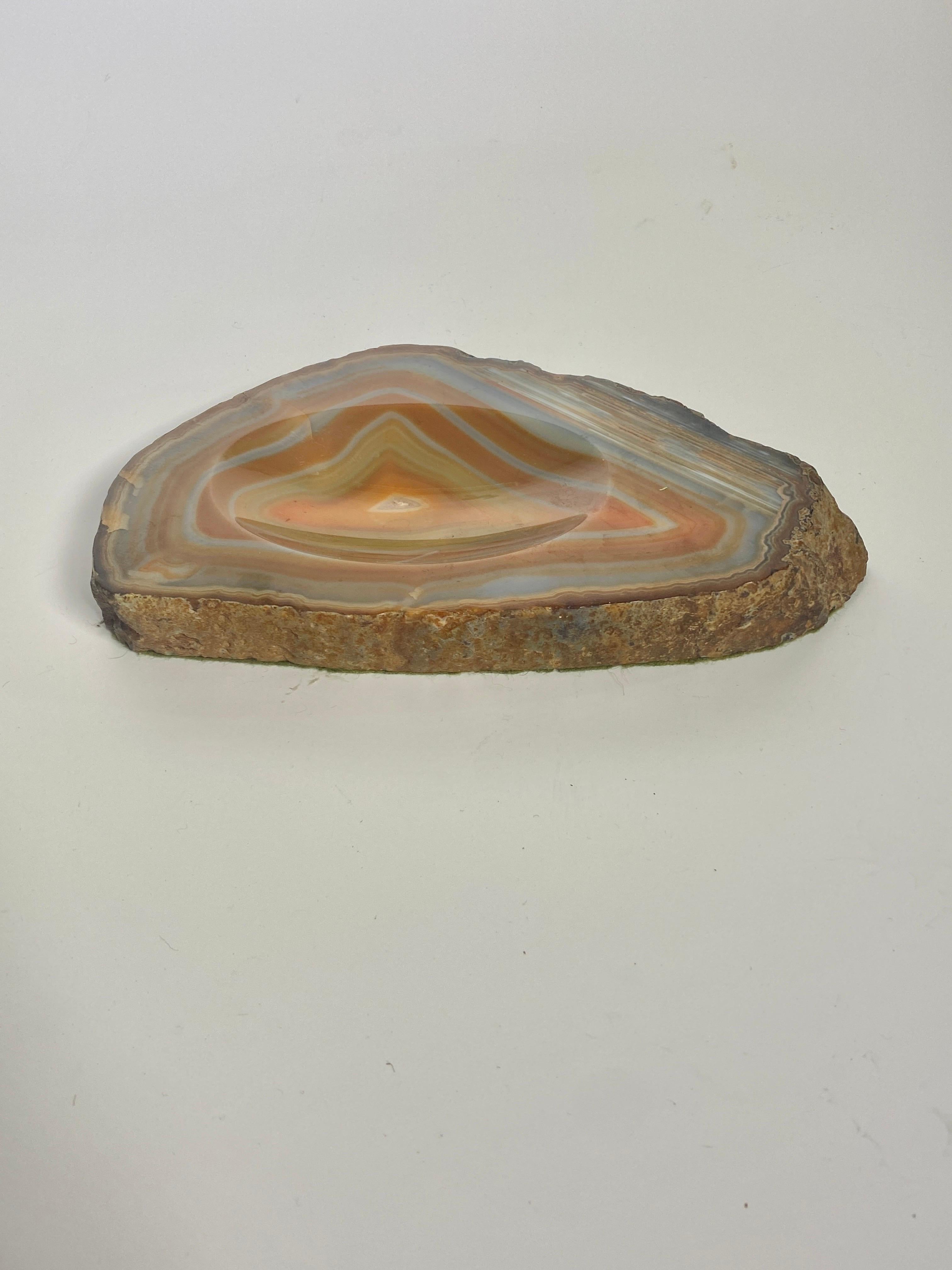 Polished Agate Ashtray or Vide Poche, Grey and Brown Color, Italy 1950 For Sale