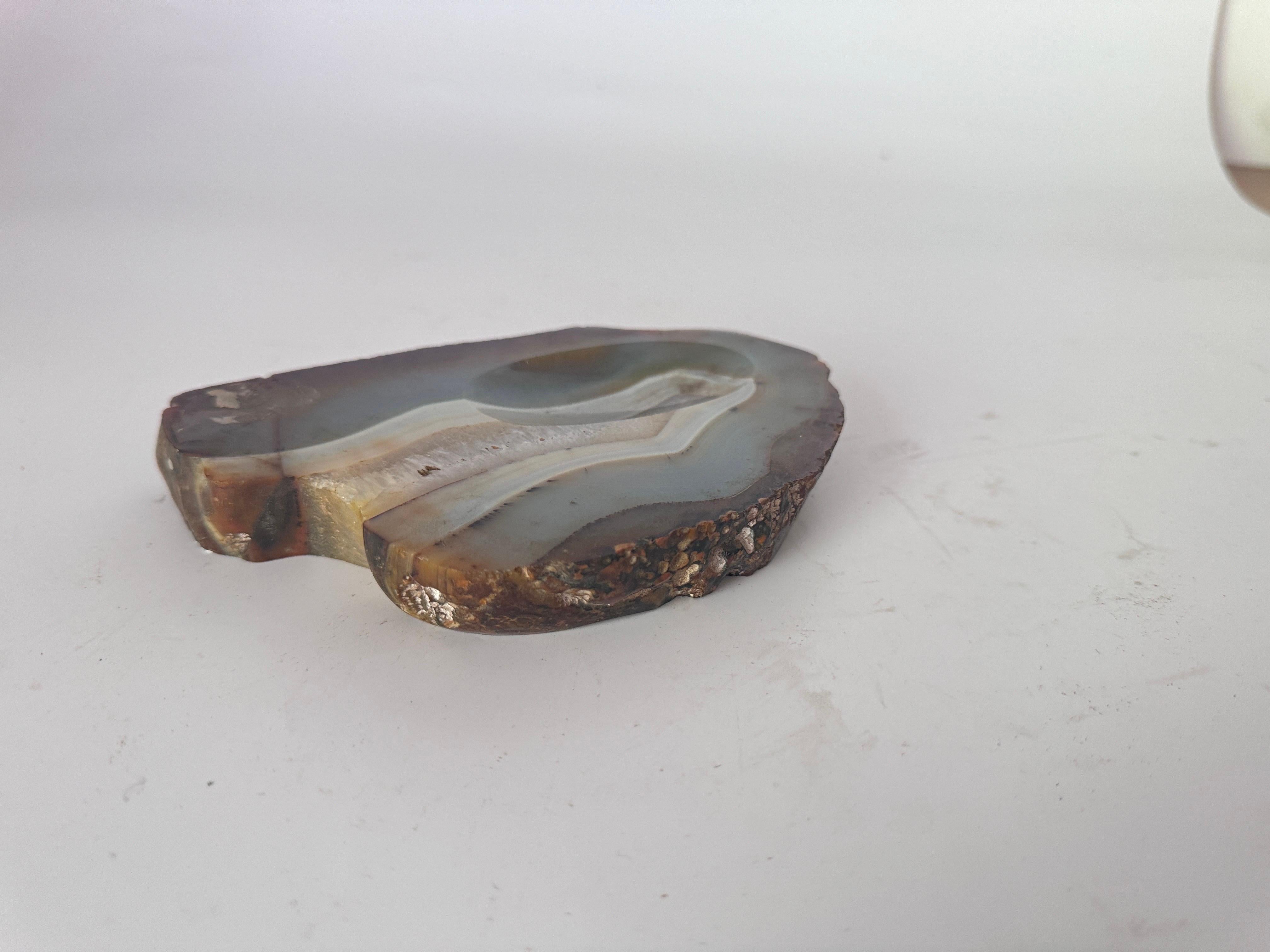 Late 20th Century Agate Ashtray or Vide Poche, Grey and Brown Color, Italy 1970 For Sale