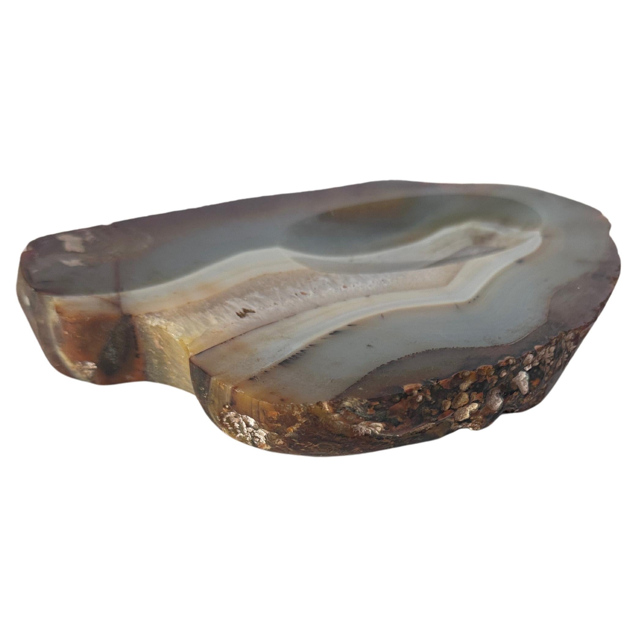 Agate Ashtray or Vide Poche, Grey and Brown Color, Italy 1970
