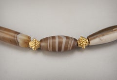Agate Barrel Beads from the Bronze Age Alternating with Collared 22k Gold Beads