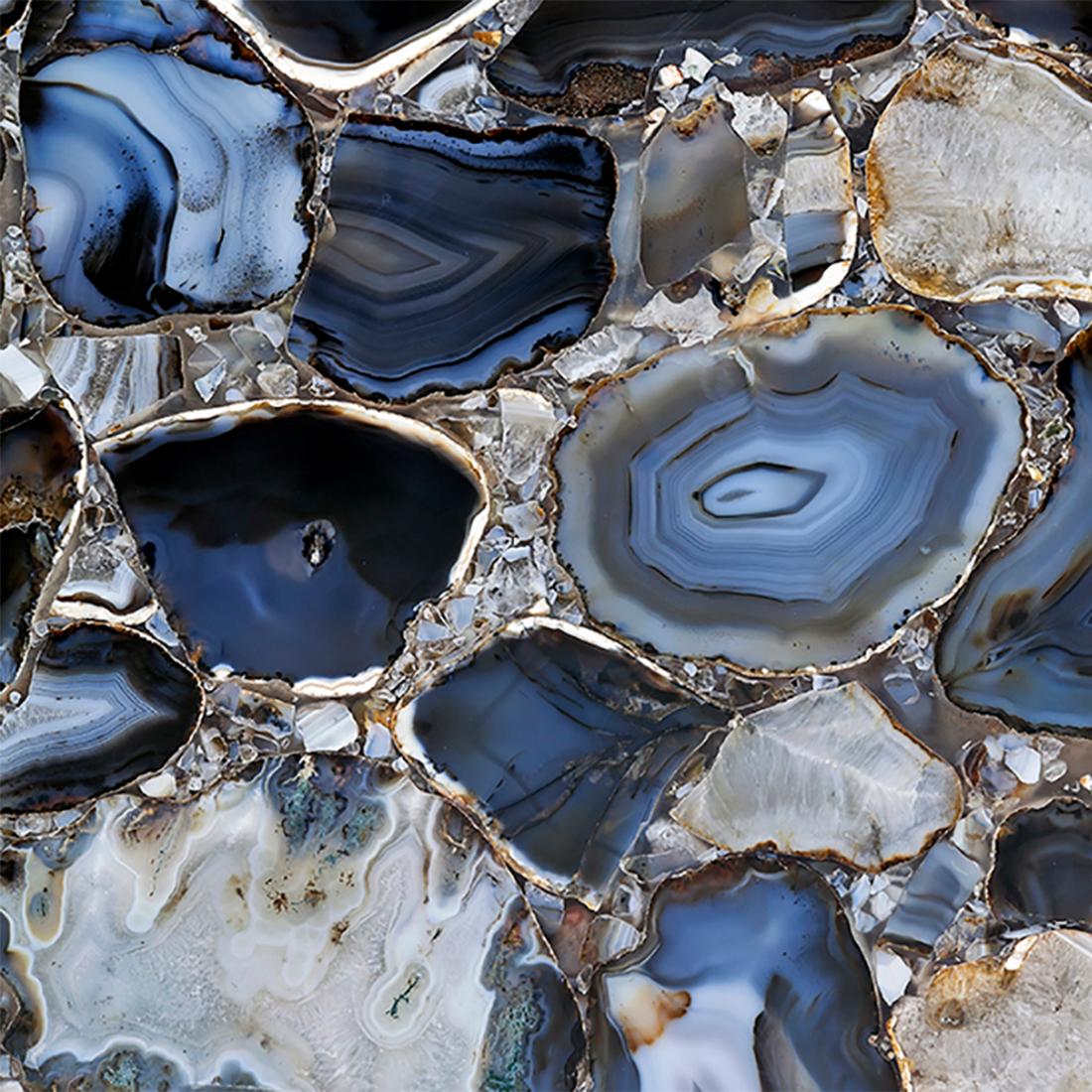 Polished Agate Blue Side Table For Sale