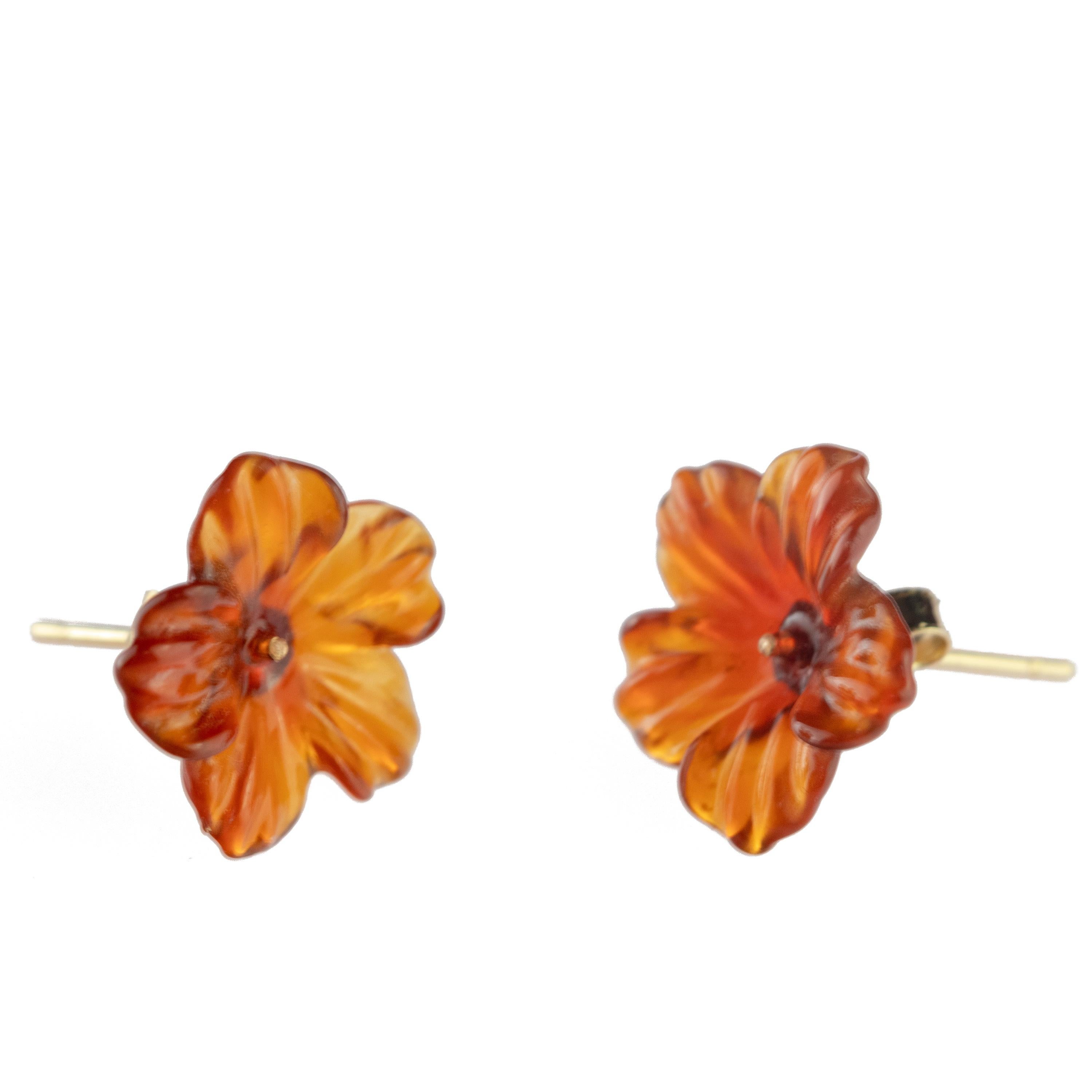 Clous d'oreilles chics faites à la main en agate et plaquées or avec fleurs brunes Neuf - En vente à Milano, IT