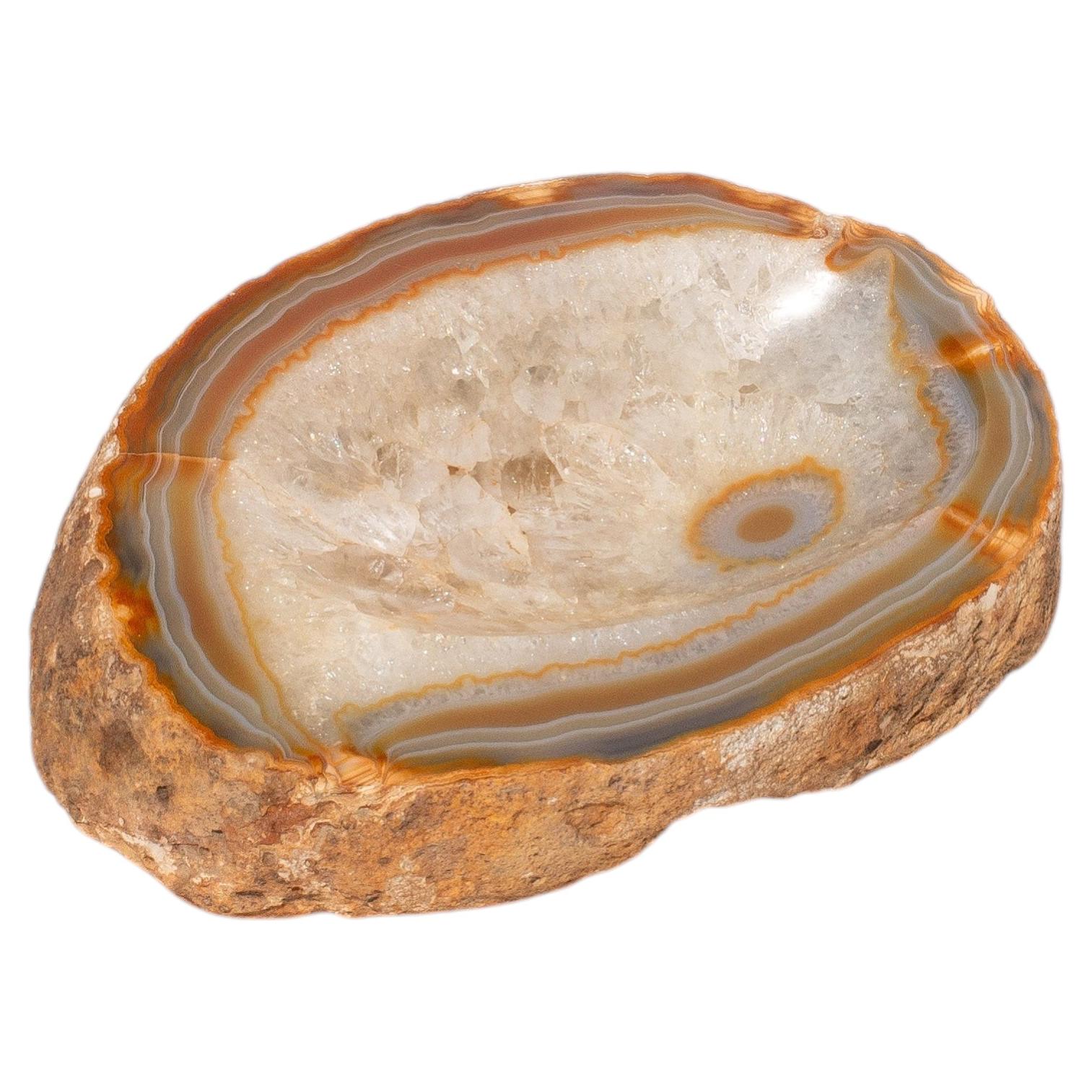 Agate Catchall Bowl - Precious Stone Trinket - Orange and White colors - 1970s