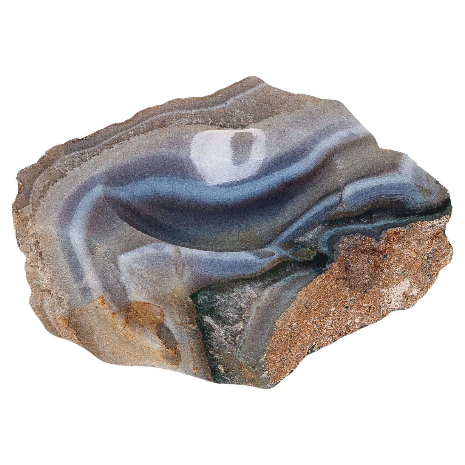 Agate Catchall, Decorative Bowl - Purple Grey, Raw Stone Base - Large Size 1970s