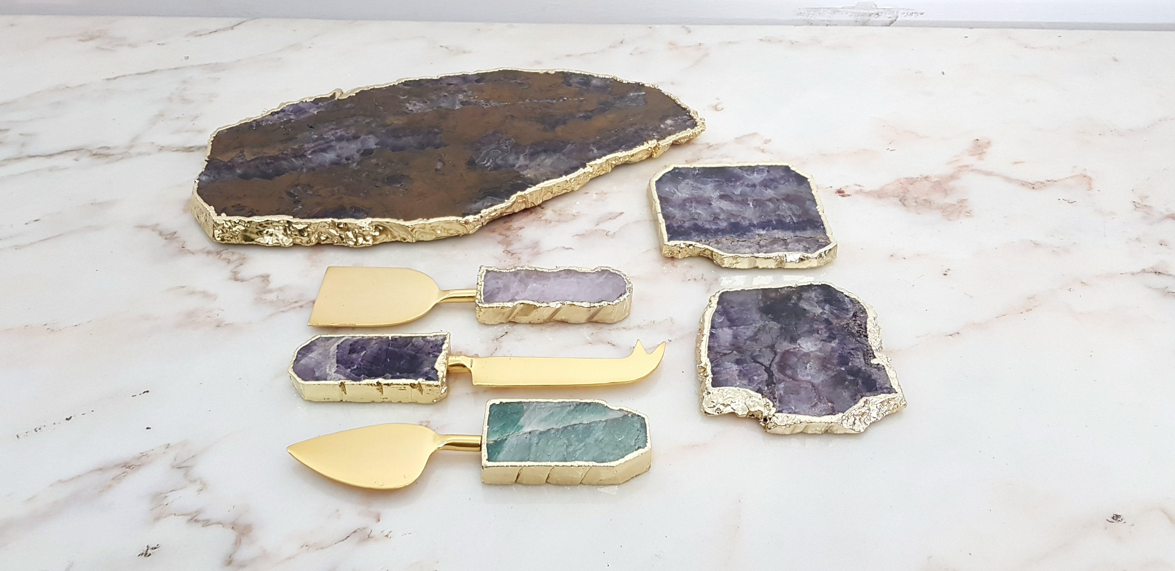 Moderne Couteaux et sous-verres à fromage agate en vente