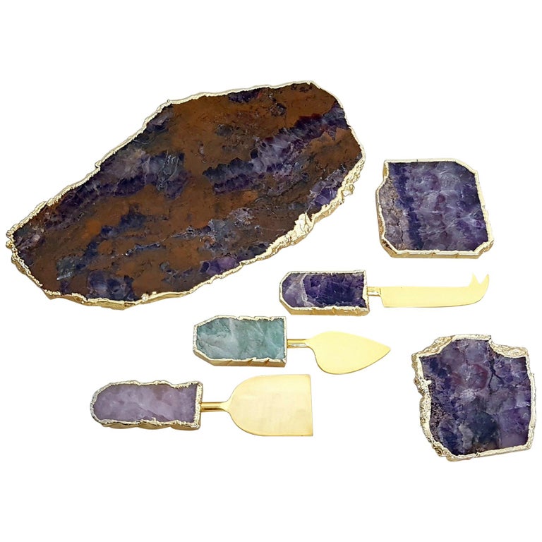 Agate Cheese Board Knives and Coasters For Sale at 1stDibs