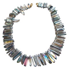 Agate Crystal Blu Opalescent Color Bead Necklace