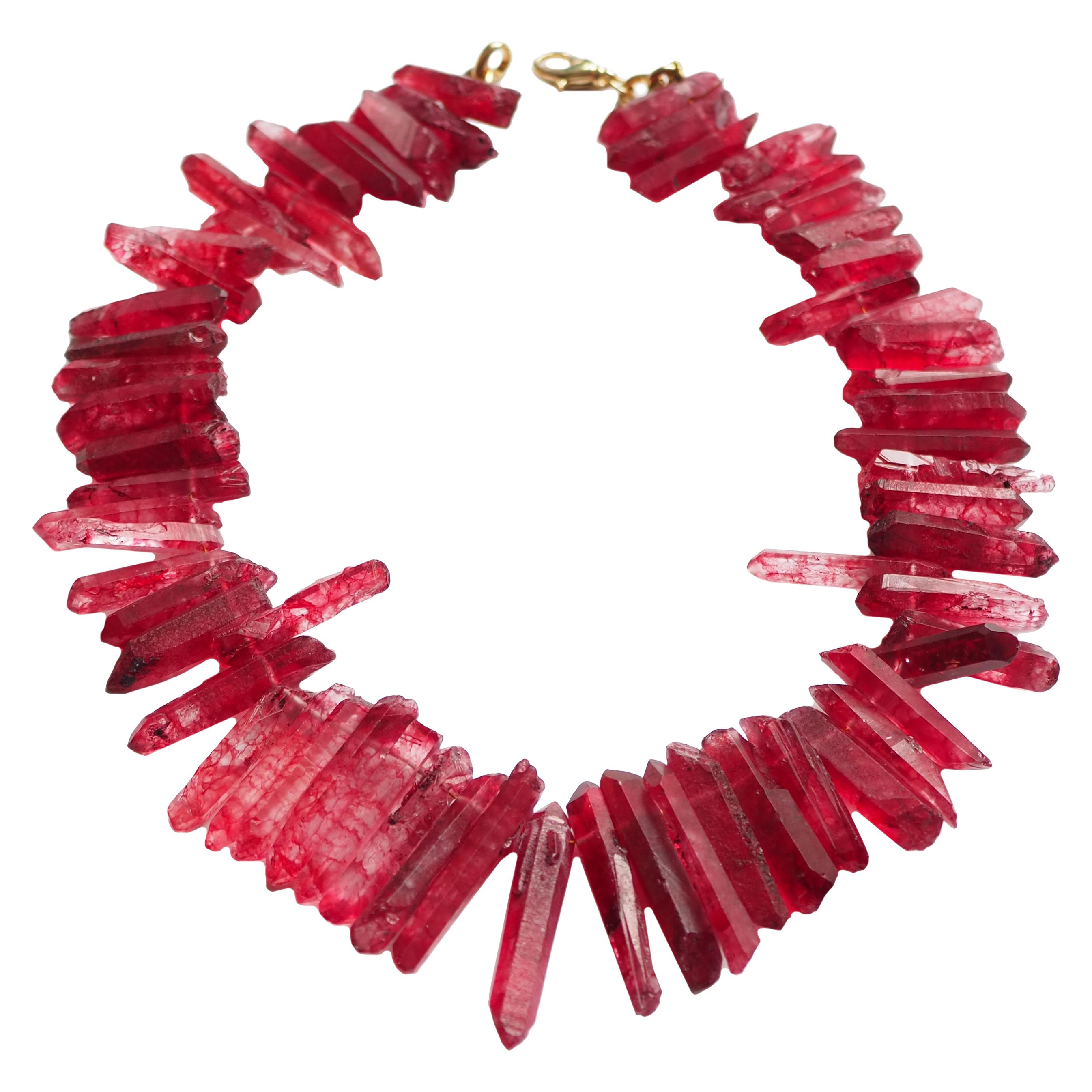 Agate Crystal Red Pink Necklace For Sale